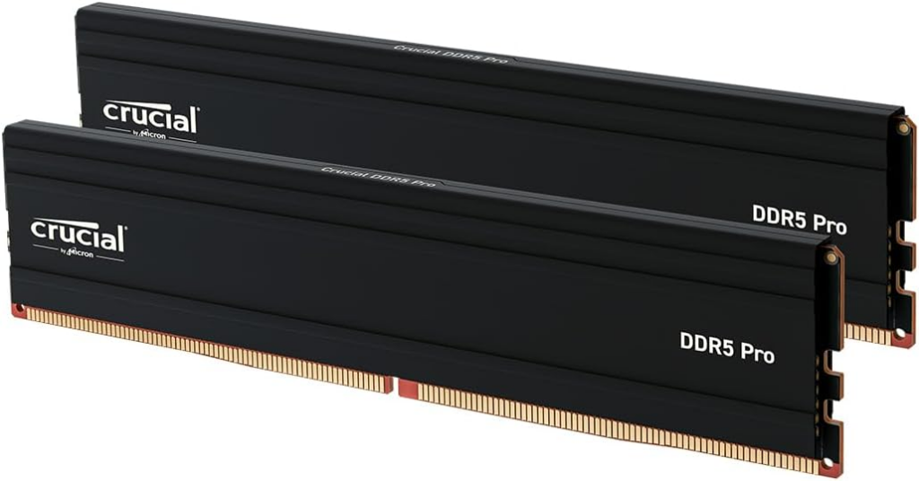 M Crucial Pro DDR5 64GB senza LED RGB, perfetta per workstation audio silenziose e senza interferenze