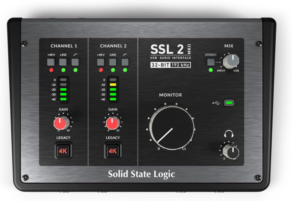 Interfaccia audio SSL 2+ MKII, ideale per tracciare la voce con preamplificatori di alta qualità