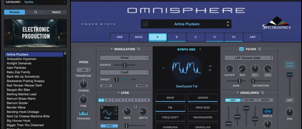 Interfaccia principale del sintetizzatore virtuale Spectrasonics Omnisphere 3